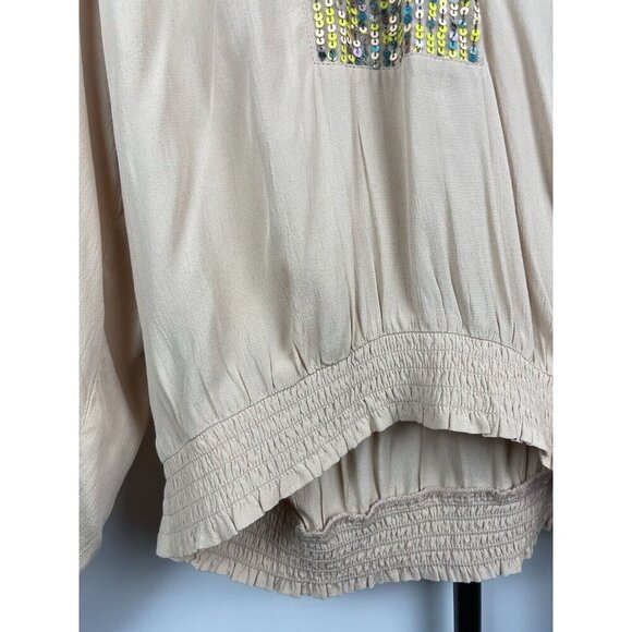 Maeve Anthropologie Cream Kristie Long Balloon Sleeve Sequin Peasant Blouse S - Picture 4 of 9